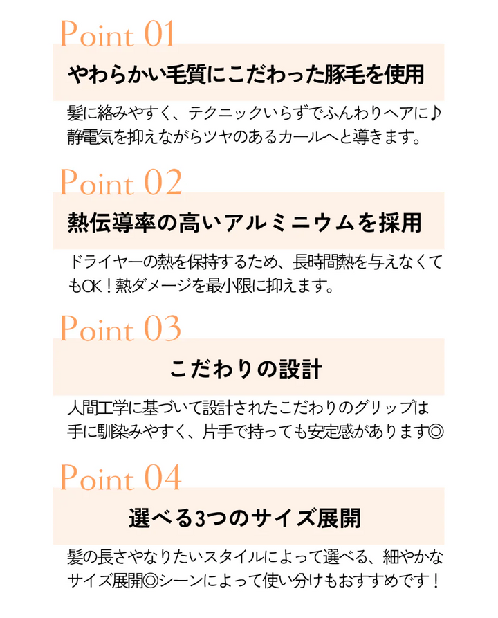 ハウムロールブラシ 商品特徴4つのポイント
